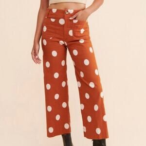 MAEVE x ANTHROPOLOGIE | The Colette Wide-Leg Pants Linen Orange White Dot | 32